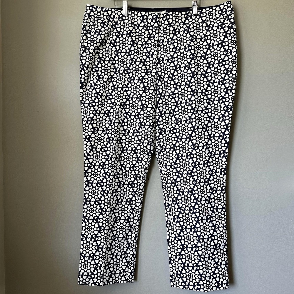 Boden Women Plus Ankle Pants 18L Navy White Heart Print Cropped Trousers